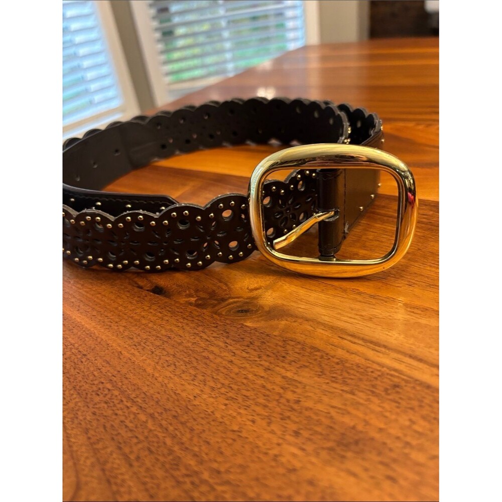 Floral Black Studded Cut Out Belt Women Size Large (up to 40”)